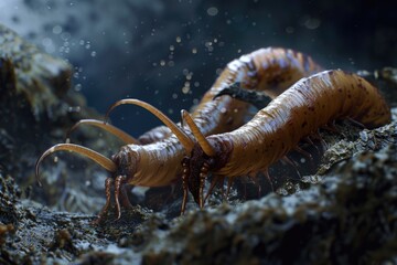 Detailed image of a centipede on a rock, suitable for educational purposes