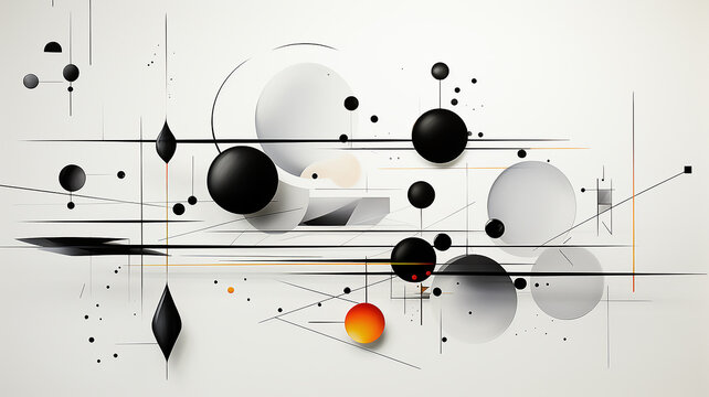Abstract white background with geometric black shapes in watercolor graphics in grunge style