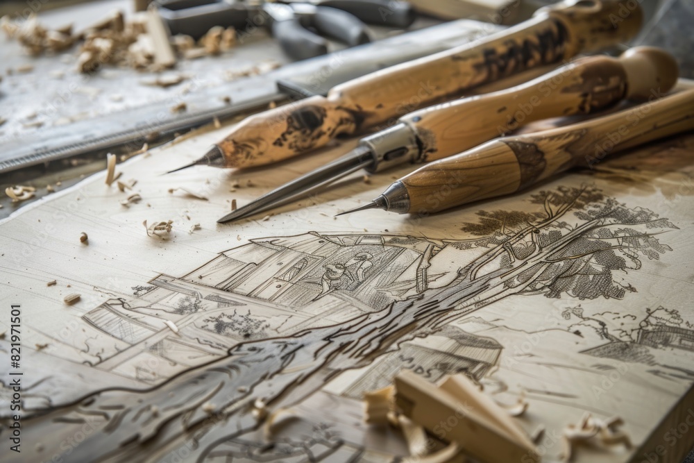 Poster various tools arranged neatly on a table, ideal for construction or diy projects