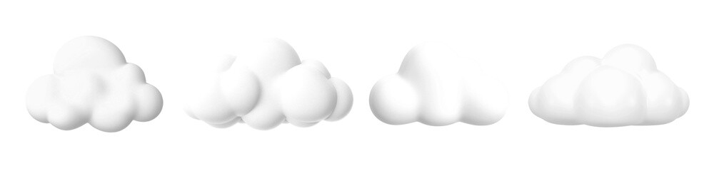 3d white cloud png element set on transparent background