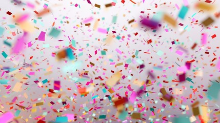 The fall of multicolored confetti is isolated against a transparent background.