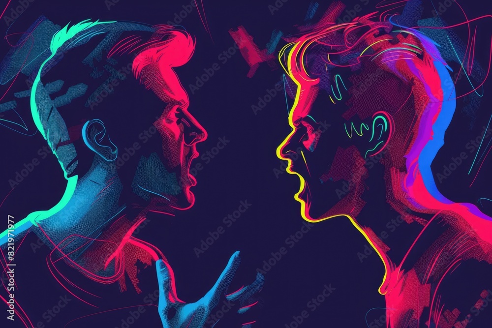 Poster a couple of people standing next to each other. suitable for various concepts and designs
