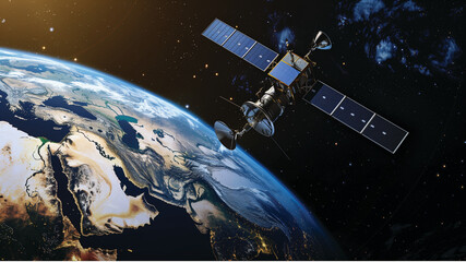 earth in space, a satellite in orbit around Earth, Communication Satellite over the Earth