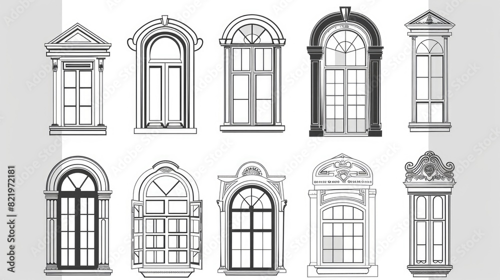 Poster A set of six different types of windows. Ideal for architectural designs