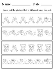 Panda Puzzle. Printable Activity Page for Kids. Educational Resources for School for Kids. Kids Activity Worksheet. Find the Different Object