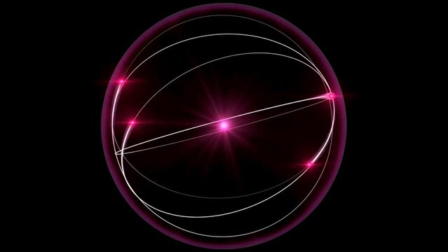Atom with nucleus, neutrons, protons and electrons orbits glowing. Atomic structure. Concept of physics, science. 4K Animation of electrons orbiting