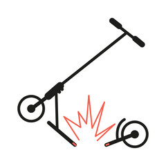 Broken stunt scooter line art minimalistic vector illustration isolated on white.