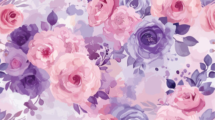 Watercolor flowers baby pink purple bouquets seamless