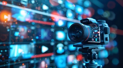 Streaming video online meeting icon on social media