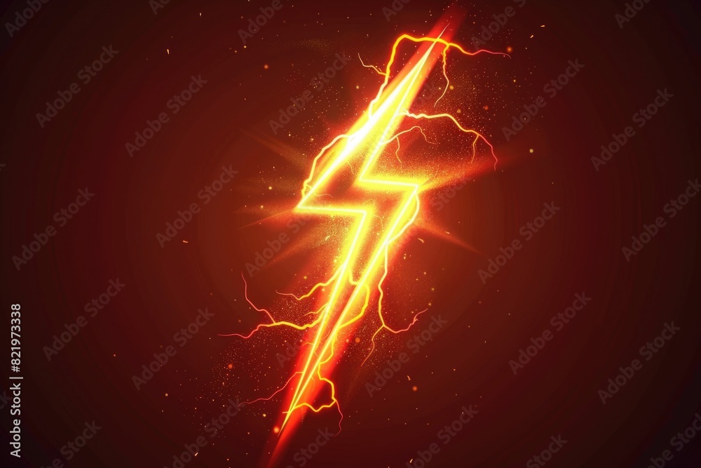 Poster A striking image of a glowing lightning bolt against a dark background. Ideal for adding a dramatic touch to designs