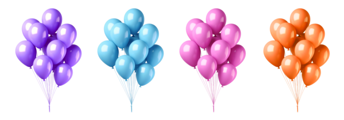 Pastel color balloon bunch png element set on transparent background