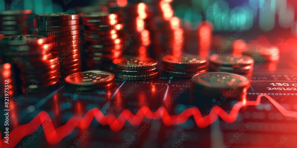 Poster a bunch of coins sitting on top of a table. perfect for financial concepts