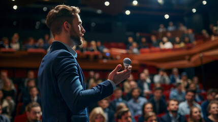 Photo Male Business Executive Giving a Speech