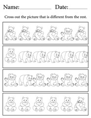 Panda Puzzle. Printable Activity Page for Kids. Educational Resources for School for Kids. Kids Activity Worksheet. Find the Different Object