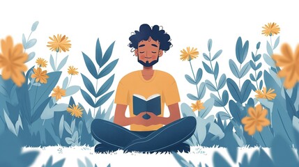 Calm mind. Character graphics, watch your mind and learn self-acceptance. Concept of mental health and psychotherapy