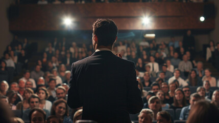 Photo Male Business Executive Giving a Speech