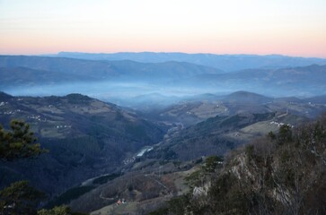 Crnjeskovo viewpoint -Tara mountain , Serbia. View of Raca gorge and the valley of Bajina Basta