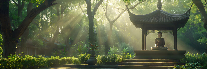 Tranquil Dawn: A Depiction of Serene Zhen Xiang Buddhism Enshrined in Nature's Bosom