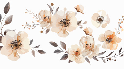 Watercolor beige flowers floral bouquet for wedding illustration