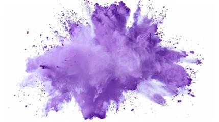 A purple powder explosion splatters onto a white background.