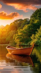 Obraz premium Mountain Solitude: Lakeside Boat