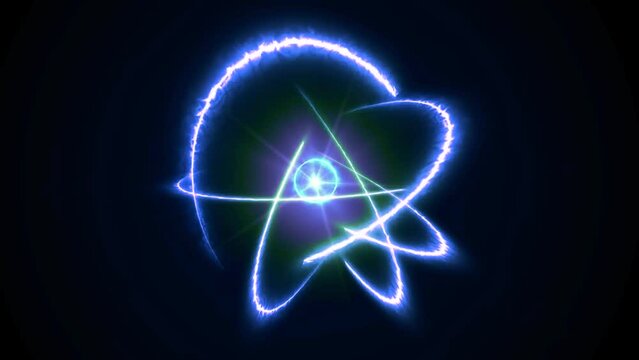 Atom with nucleus, neutrons, protons and electrons orbits glowing. Atomic structure. Concept of physics, science. 4K Animation of electrons orbiting