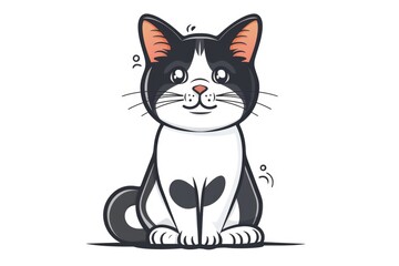 A black and white cat sitting on the ground. Perfect for pet lovers and animal themed designs