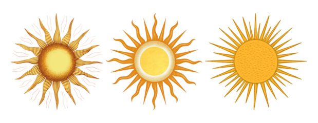 2d graphic suns png element set on transparent background