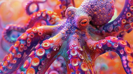 Naklejka premium Painting of an octopus with many tentacles, AI