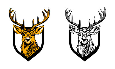 Modern unique deer logo. Deer head logo black and golden color