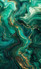 Abstract background or wallpaper of green gold, and white ink like liquid fluid painted painting texture marble stone in luxury theme.