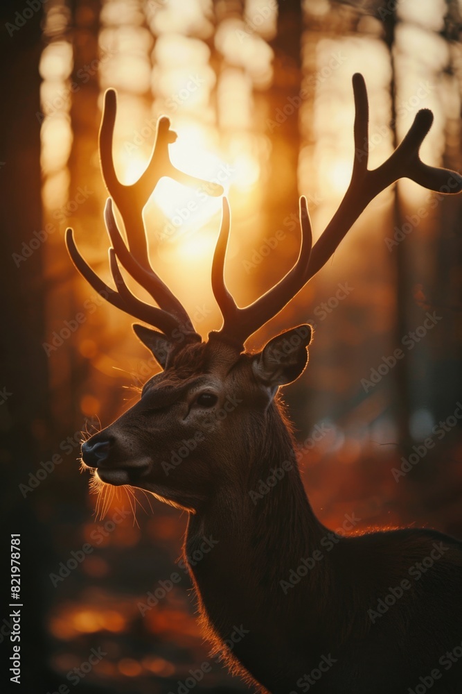 Poster a close up image of a deer in a forest. suitable for nature and wildlife themes