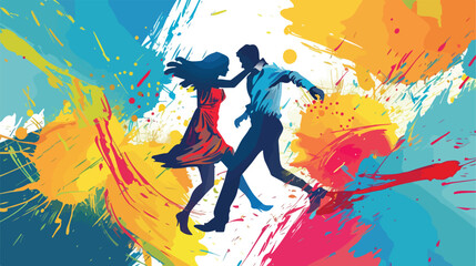 Cool young couple dancing against color background Vector
