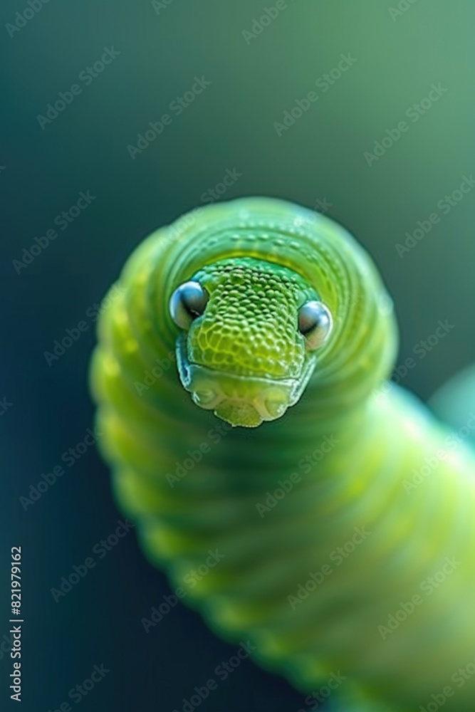 Poster a close up of a green snake on a branch. suitable for nature and wildlife themes
