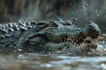 Fototapeta premium Close up of an alligator in the water, suitable for nature and wildlife themes