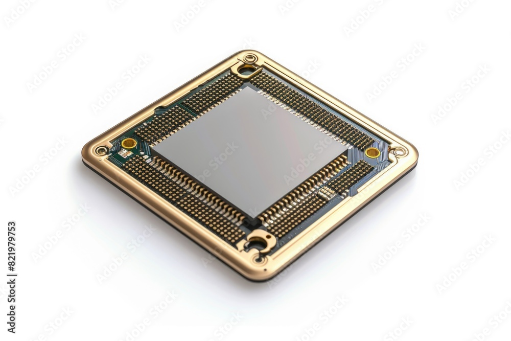 Aufkleber Detailed view of computer chip on white surface. Ideal for technology concepts