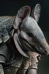 Close up of an armadillo on a black background. Suitable for wildlife and nature themes