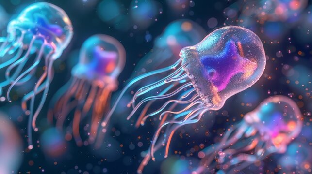 The protozoa or unicellular organism in 3D is transparent and colorful