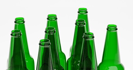 3d render of empty wine beer or liquor glass bottles for packaging industrial or recycle concept