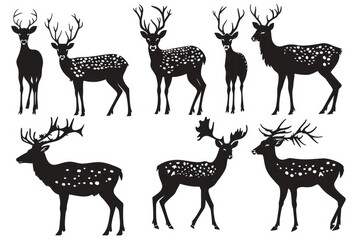 Naklejka premium A collection of deer silhouettes on a white background. Perfect for nature and wildlife designs