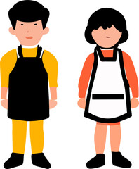 Fototapeta premium draw two children in kitchen aprons, icon