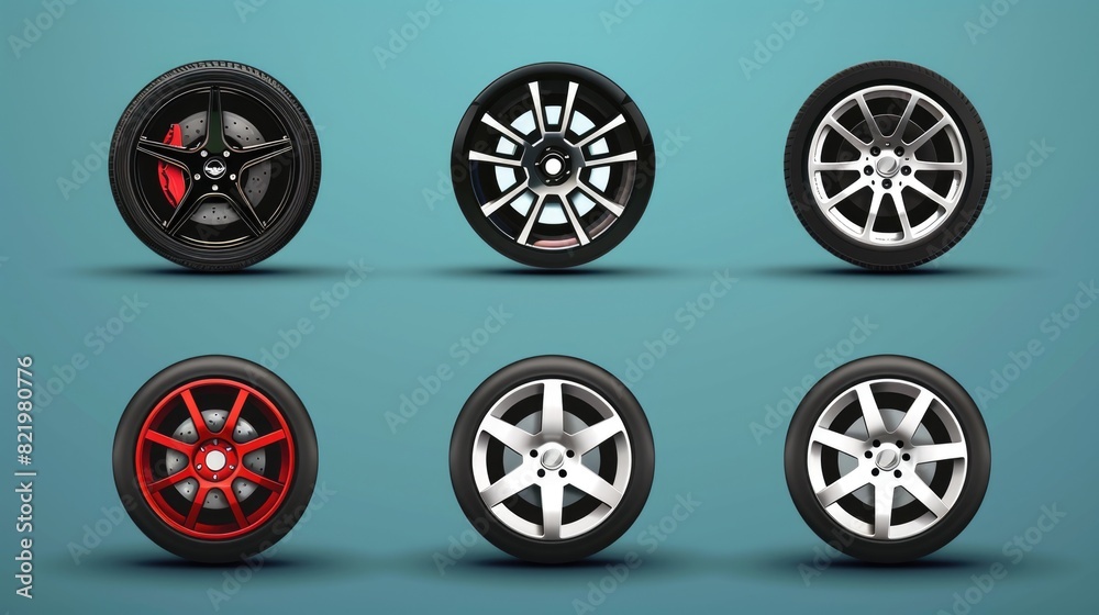 Aufkleber a set of four different types of wheels. ideal for automotive and transportation concepts