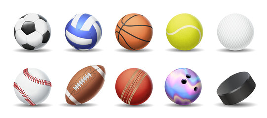 Balls for various sports games realistic vector illustration set. Exercising inventory for sportsmen 3d objects on white background © ApoevArt