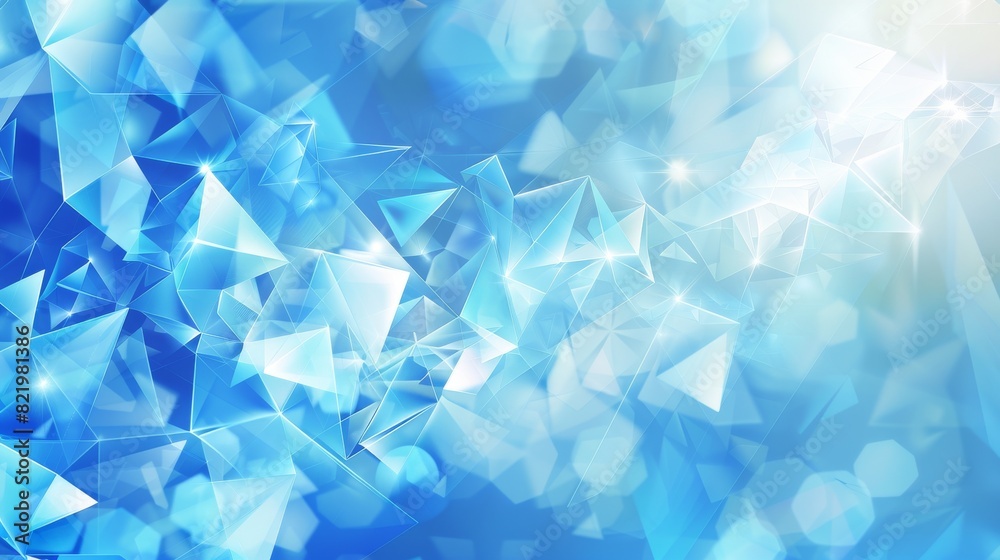 Poster Abstract blue polygonal background with light flares and geometric shapes