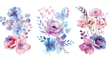 Watercolor flowers bouquets. Hand drawn. Isolated 