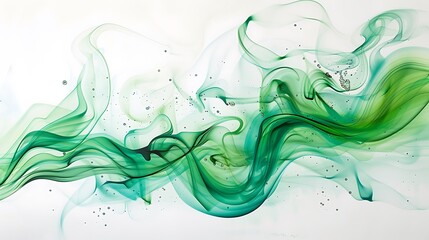 Whimsical green smoke tendrils wafting delicately on a pristine white canvas, adding a touch of magic and wonder to the serene setting.