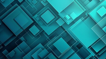 Abstract teal geometric background with layered squares and glossy textures