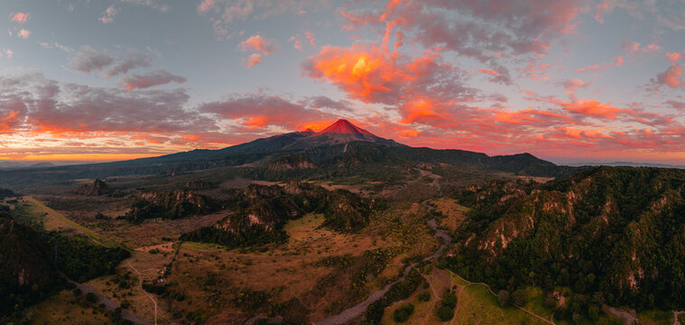 Sunset view of Volcan de Colima in Mexico