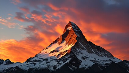 mountain peak in the rays of the setting sun