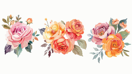 Watercolor flowers hand drawn Four floral vintage 